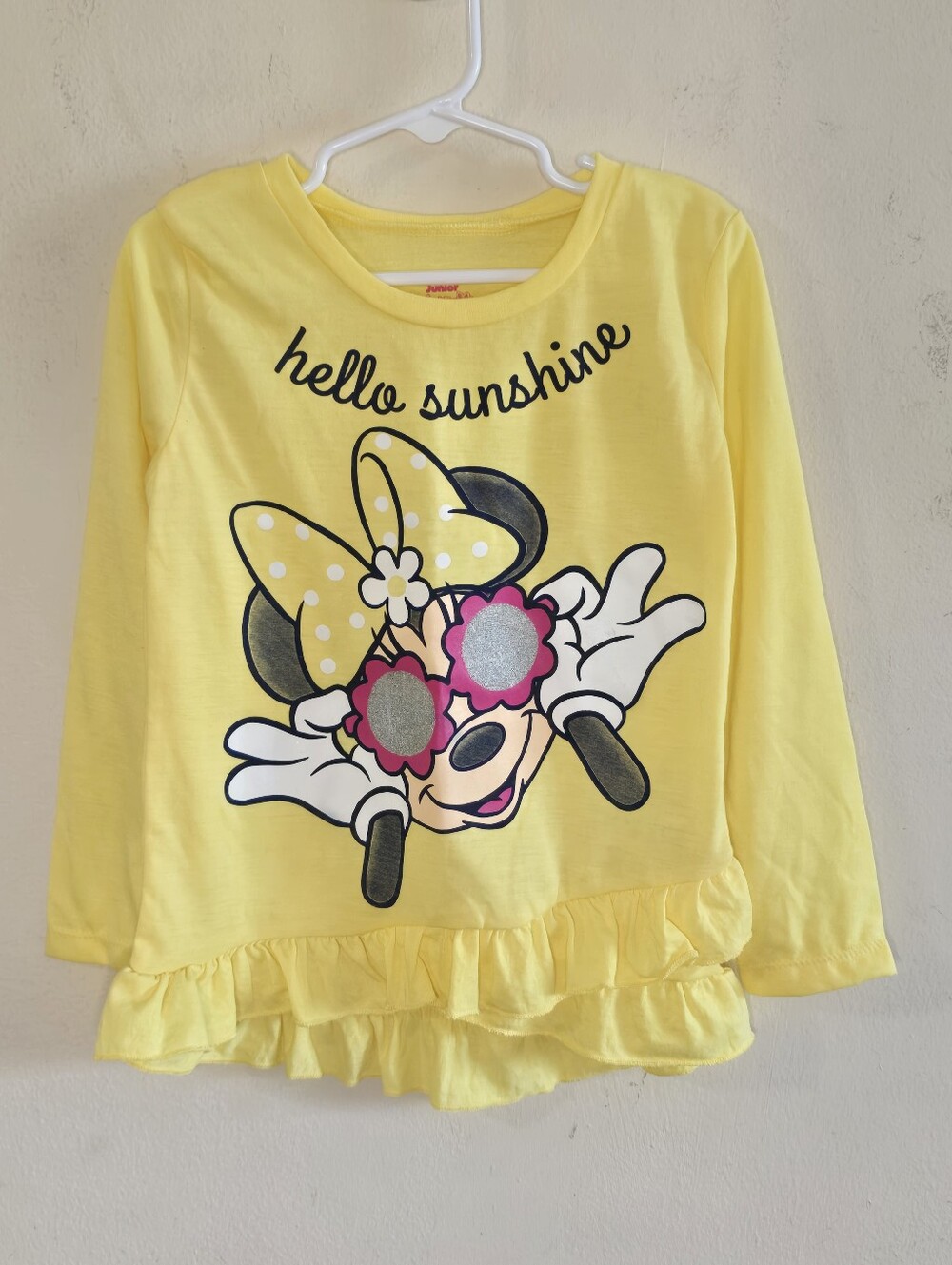 Disney Junior Minnie Mouse Hello Sunshine Ruffle Top Girls Size 5/6 Yellow